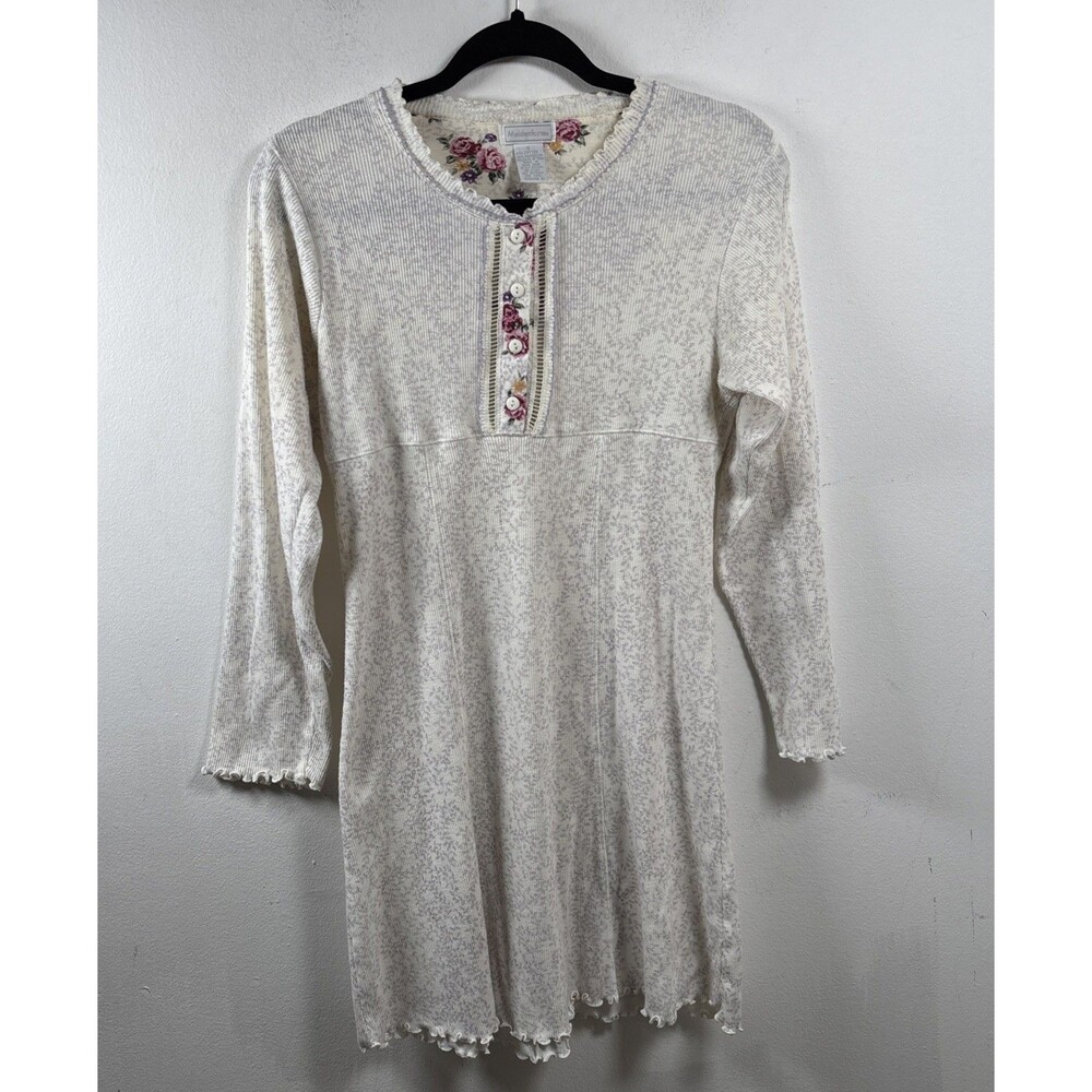 Maidenform VTG Floral Sleep Shirt Nightgown Henley Long Sleeve Cotton S
